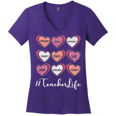 Teachers Life Valentines Day Heart Candy Women's V-Neck T-Shirt