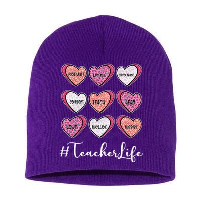 Teachers Life Valentines Day Heart Candy Short Acrylic Beanie