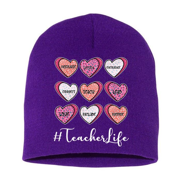 Teachers Life Valentines Day Heart Candy Short Acrylic Beanie