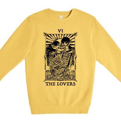 The Lovers Vintage Tarot Card Occult Skeletons Supernaturals Premium Crewneck Sweatshirt