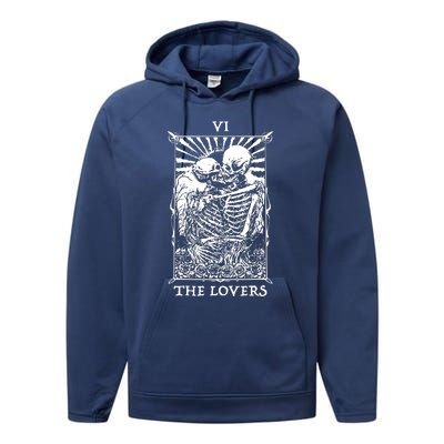 The Lovers Vintage Tarot Card Occult Skeletons Supernaturals Performance Fleece Hoodie