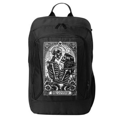 The Lovers Vintage Skeleton Couple Skull Gothic Tarot Card City Backpack