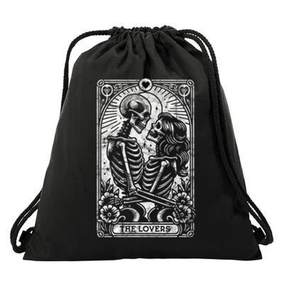 The Lovers Vintage Skeleton Couple Skull Gothic Tarot Card Drawstring Bag