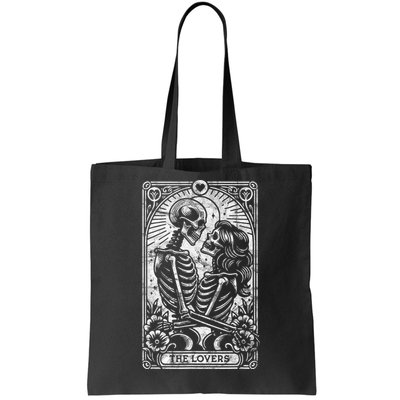 The Lovers Vintage Skeleton Couple Skull Gothic Tarot Card Tote Bag