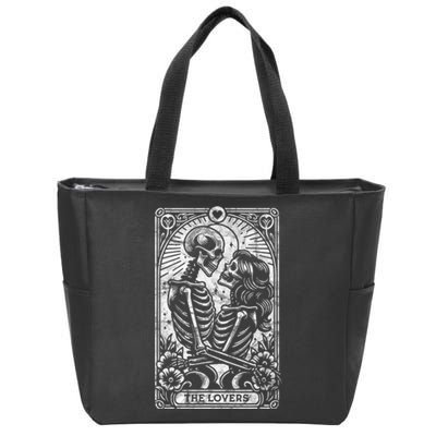 The Lovers Vintage Skeleton Couple Skull Gothic Tarot Card Zip Tote Bag