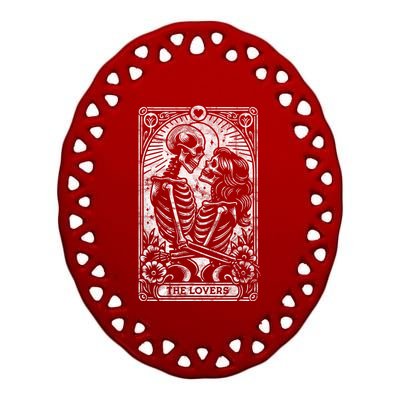 The Lovers Vintage Skeleton Couple Skull Gothic Tarot Card Ceramic Oval Ornament