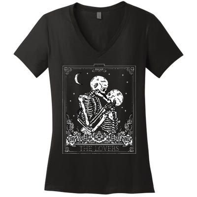 The Lovers Vintage Tarot Card Astrology Goth Halloween Women Women's V-Neck T-Shirt