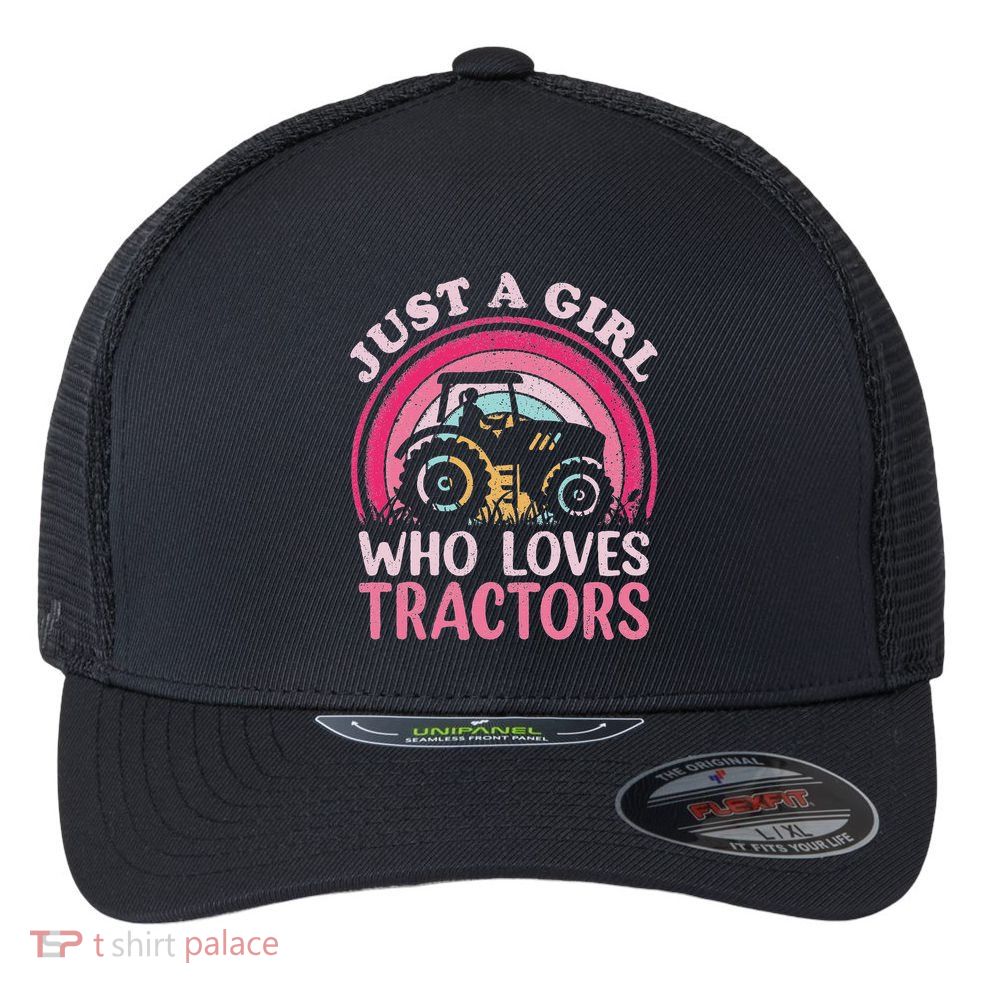 Tractor Lover Vintage Just A Girl Who Loves Tractors Flexfit Unipanel Trucker Cap