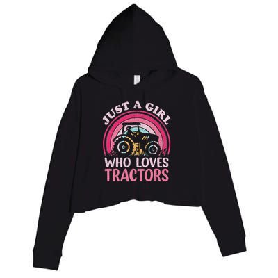 Tractor Lover Vintage Just A Girl Who Loves Tractors Crop Fleece Hoodie