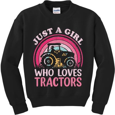 Tractor Lover Vintage Just A Girl Who Loves Tractors Kids Sweatshirt