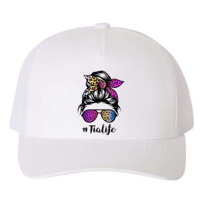 Tia life with Rainbow Leopard Messy Bun Mother's Day Yupoong Adult 5-Panel Trucker Hat