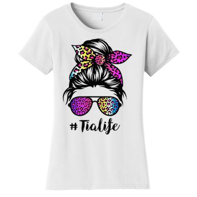 Tia life with Rainbow Leopard Messy Bun Mother's Day Women's T-Shirt