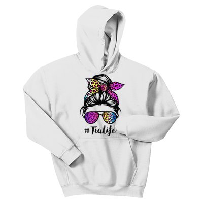 Tia life with Rainbow Leopard Messy Bun Mother's Day Kids Hoodie