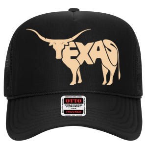 Texas Longhorn Word Art - Cool Animal High Crown Mesh Back Trucker Hat