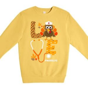 Thanksgiving Love With Stethoscope And Turkey For Nurse Gift Premium Crewneck Sweatshirt