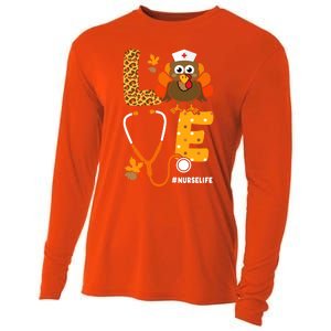 Thanksgiving Love With Stethoscope And Turkey For Nurse Gift Cooling Performance Long Sleeve Crew