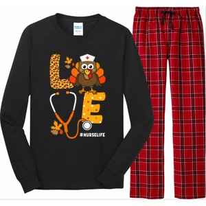 Thanksgiving Love With Stethoscope And Turkey For Nurse Gift Long Sleeve Pajama Set