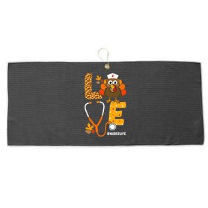 Thanksgiving Love With Stethoscope And Turkey For Nurse Gift Large Microfiber Waffle Golf Towel