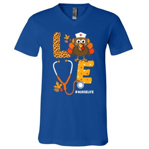 Thanksgiving Love With Stethoscope And Turkey For Nurse Gift V-Neck T-Shirt