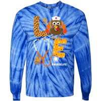 Thanksgiving Love With Stethoscope And Turkey For Nurse Gift Tie-Dye Long Sleeve Shirt