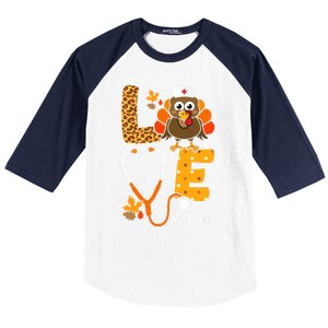 Thanksgiving Love With Stethoscope And Turkey For Nurse Gift Baseball Sleeve Shirt