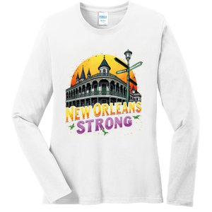 Traveling Lovers We Stand Nola Strong New Orleans Apparel Ladies Long Sleeve Shirt