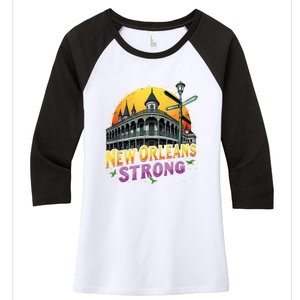 Traveling Lovers We Stand Nola Strong New Orleans Apparel Women's Tri-Blend 3/4-Sleeve Raglan Shirt