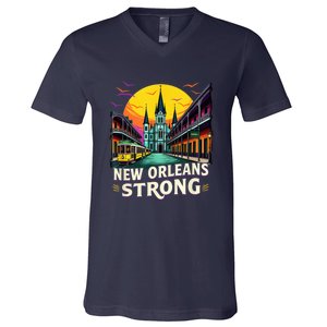 Traveling Lovers We Stand Nola Strong New Orleans Costume V-Neck T-Shirt