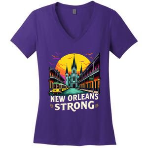 Traveling Lovers We Stand Nola Strong New Orleans Costume Women's V-Neck T-Shirt