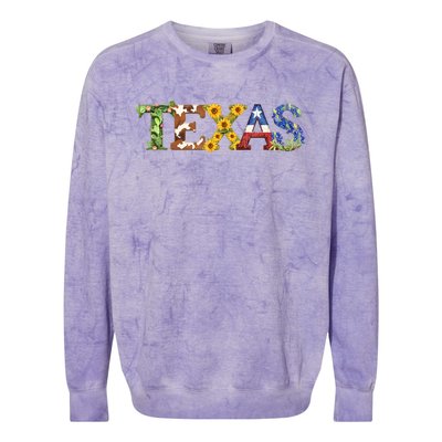 Texasthemed Letters With Cactus Sunflowers & Bluebonnets Colorblast Crewneck Sweatshirt