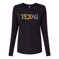 Texasthemed Letters With Cactus Sunflowers & Bluebonnets Womens Cotton Relaxed Long Sleeve T-Shirt