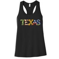 Texasthemed Letters With Cactus Sunflowers & Bluebonnets Women's Racerback Tank