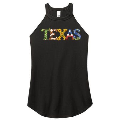 Texasthemed Letters With Cactus Sunflowers & Bluebonnets Women's Perfect Tri Rocker Tank