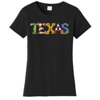 Texasthemed Letters With Cactus Sunflowers & Bluebonnets Women's T-Shirt