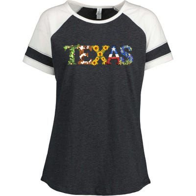 Texasthemed Letters With Cactus Sunflowers & Bluebonnets Enza Ladies Jersey Colorblock Tee