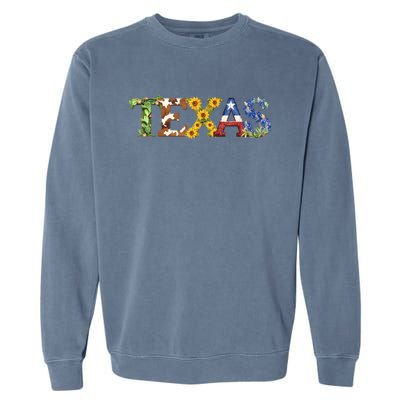 Texasthemed Letters With Cactus Sunflowers & Bluebonnets Garment-Dyed Sweatshirt