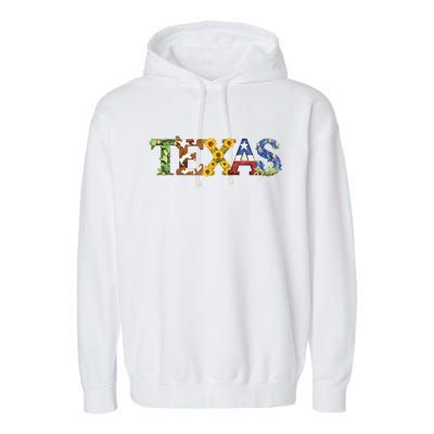 Texasthemed Letters With Cactus Sunflowers & Bluebonnets Garment-Dyed Fleece Hoodie