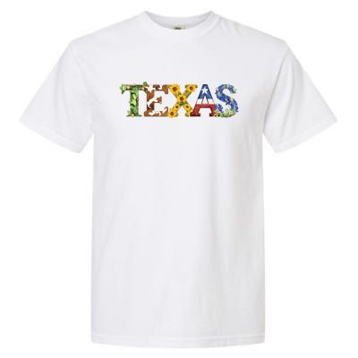 Texasthemed Letters With Cactus Sunflowers & Bluebonnets Garment-Dyed Heavyweight T-Shirt