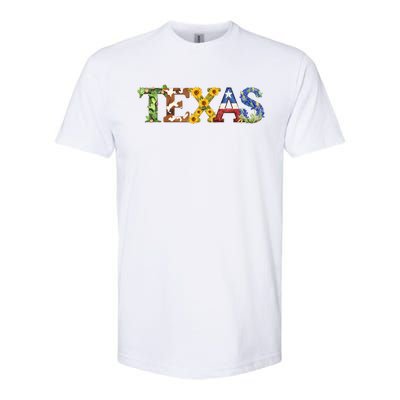 Texasthemed Letters With Cactus Sunflowers & Bluebonnets Softstyle CVC T-Shirt