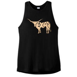 Texas Longhorn Word Art Cool Animal Ladies PosiCharge Tri-Blend Wicking Tank