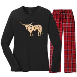 Texas Longhorn Word Art Cool Animal Women's Long Sleeve Flannel Pajama Set 