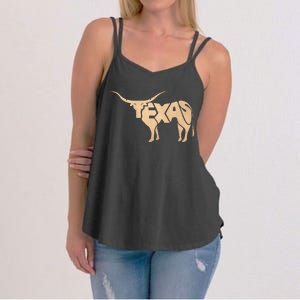 Texas Longhorn Word Art Cool Animal Women's Strappy Tank