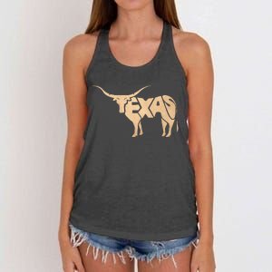 Texas Longhorn Word Art Cool Animal Women's Knotted Racerback Tank