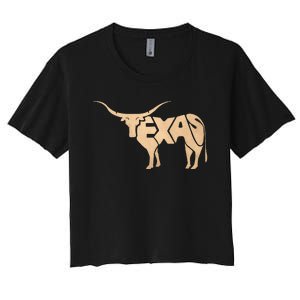 Texas Longhorn Word Art Cool Animal Women's Crop Top Tee