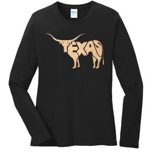 Texas Longhorn Word Art Cool Animal Ladies Long Sleeve Shirt