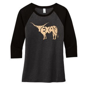 Texas Longhorn Word Art Cool Animal Women's Tri-Blend 3/4-Sleeve Raglan Shirt