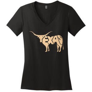 Texas Longhorn Word Art Cool Animal Women's V-Neck T-Shirt