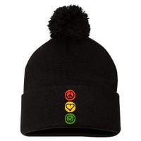 Traffic Light With Peace Love And Happiness Signs Pom Pom 12in Knit Beanie