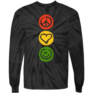 Traffic Light With Peace Love And Happiness Signs Tie-Dye Long Sleeve Shirt