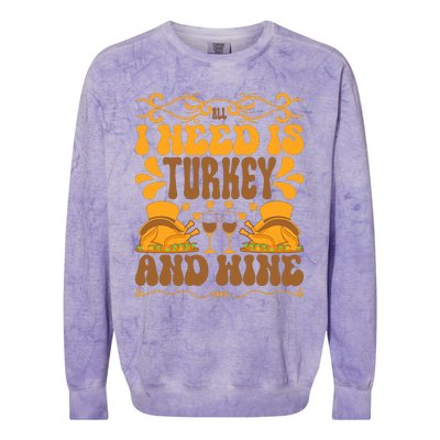 Turkey Lover Wine Lover Happy Thanksgiving Wine Glass Thanksgiving Dinner Colorblast Crewneck Sweatshirt